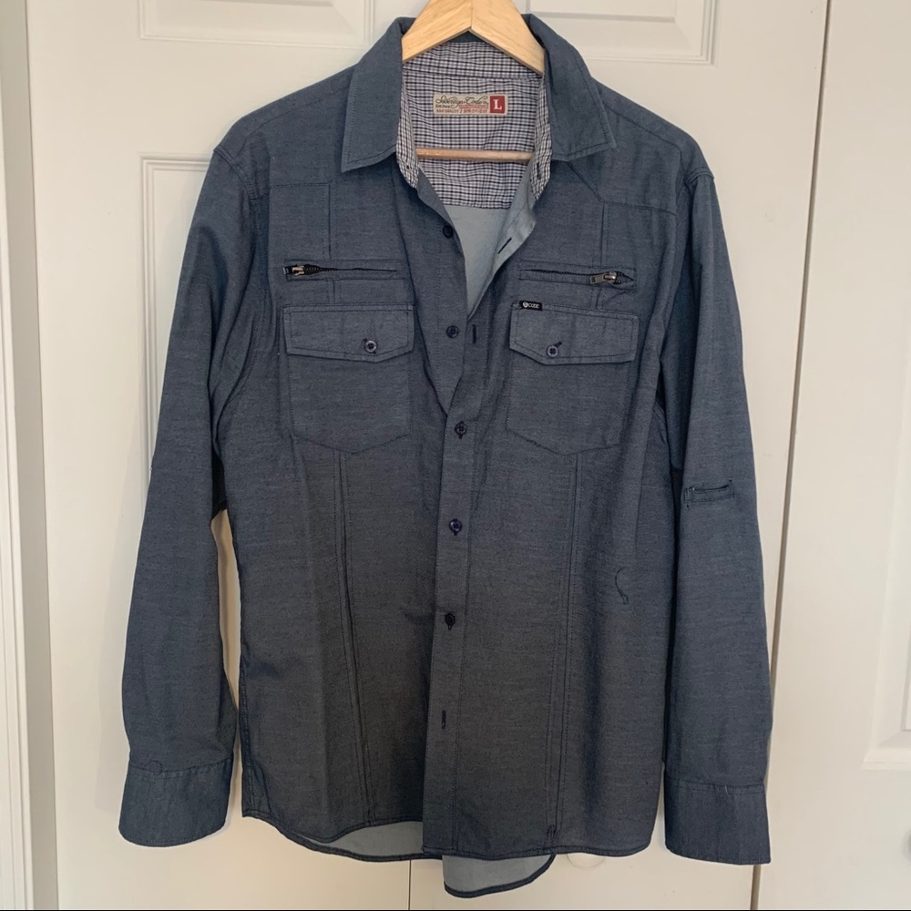 Long Sleeve Button Down - Zipper Detailing